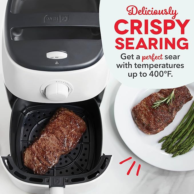 DASH Tasti-Crisp™ Electric Air Fryer Oven, 2.6 Qt., White – Compact Air Fryer for Healthier Food in Minutes, Ideal for Small Spaces - Auto Shut Off, Analog, 1000-Watt
