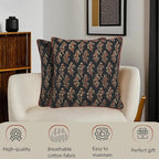 Ridhi Hand Block Print 18x18 Black Decorative Outdoor Couch Throw Canvas Pillow Cover Set of 2 Washable Modern Vintage Boho Chic Spring Home Decor GIFS Cover