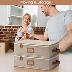 StorageWorks China Storage Container, Stackable Mug Storage Box with Dividers, Stemware Storage Cases, Hard Shell China Cup Organizer, Holds 12 Tea Cups and Coffee Mug, 2 Pack, Brown and Beige