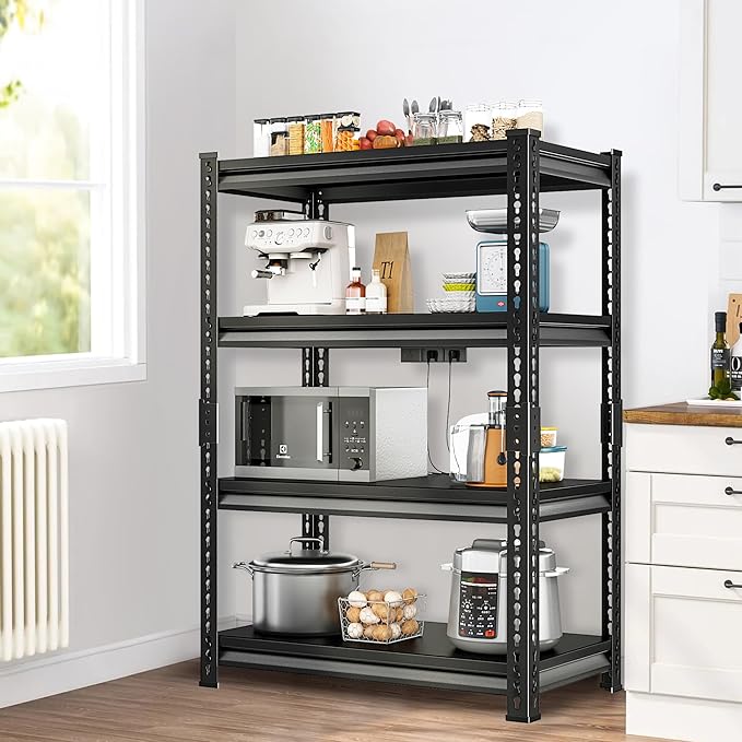 Adjustable Garage Storage Shelves - 35.4''W Garage Shelving Heavy Duty Loads 1280LBS, Metal Industrial Utility Shelf for Warehouse, Kitchen, Laundry Room, 35.4" W x 15.7" D x 66" H, Black