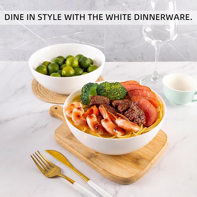 C CREST Elegant 33oz White Glass Bowl Set of 6, Perfect for Soup, Cereal, Ramen, Oatmeal, Fruit, Salad, Rice Bowls; Dishwasher & Microwave Safe