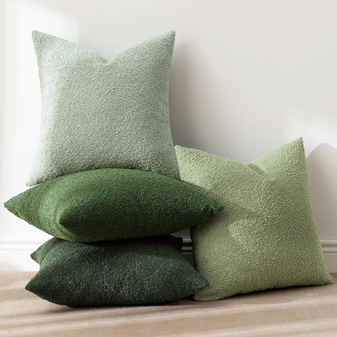 MIULEE Pack of 4 Christmas Decorative Sage Green Textured Boucle Throw Pillow Covers 20x20 Inch Forest Green Accent Solid Pillow Cases Soft Couch Cushion for Modern Farmhouse Boho Bed Room Home Decor