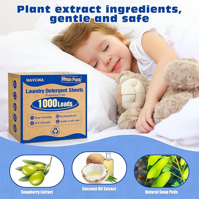 1000 Loads Mega Pack Laundry Detergent Sheets, Eco-friendly Laundry Sheets, Powerful Cleaning, Suitable for Homes, Dorms, and Apartments- [Fragrance-Free]