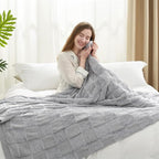 Snuggle Sac Faux Fur Checkered Blanket Twin Size with Soft Knitted Microfiber Fabric,Cozy Soft Warm Blanket for Sofa Bedroom Living Room,Solid Light Grey,60x80 inches