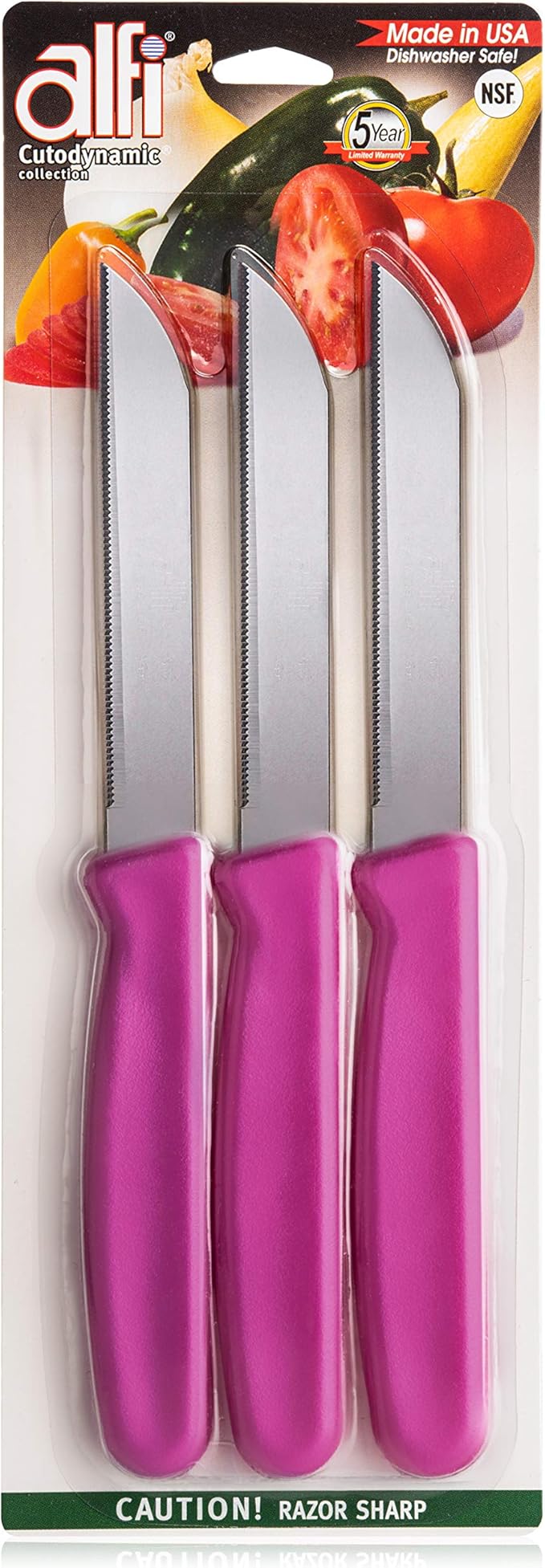 Alfi All-Purpose Knives Aerospace Precision Pointed Tip - Home And Kitchen Supplies - Serrated Steak Knives Set | Made in USA (Pink Pearl)