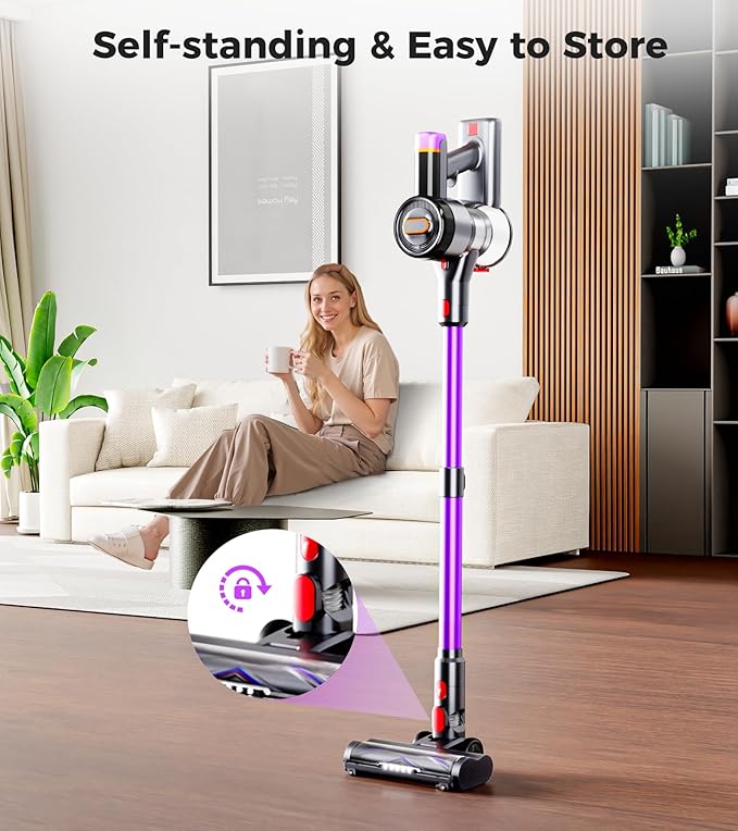 Cordless Vacuum Cleaner, Upgraded 550W 45Kpa 60Mins Vacuum Cleaners for Home, Anti-Tangle Stick Vacuum with Self-Standing, LED Display, 8-in-1 Wireless Vacuum for Carpet Pet Hair Hardfloor