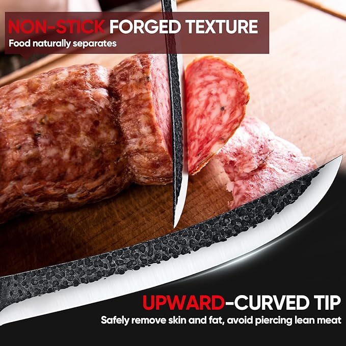 Huusk Butcher Knife for Meat Cutting, 10 Inch Brisket Knife, Multifunction Carving Knives with Wood Handle, Japanese Slicing Knives for Meat Cutting, BBQ, Turkey, Ideal for Gift