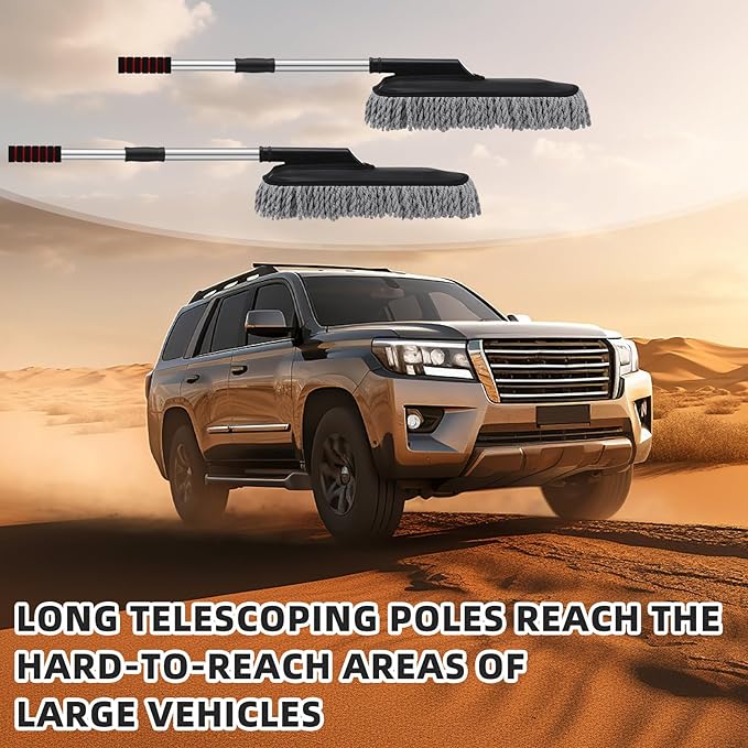 Tanlade 2 Pack Microfiber Car Duster Exterior Scratch Free with Extendable Handle Soft Car Duster Kit for Cleaning Dust Brush Set for Exterior Interior Cleaning Tools (Gray)