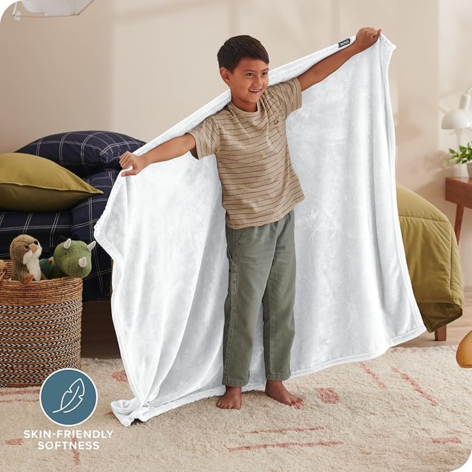 Bare Home Fleece Blanket - Kid Size - Ultra-Soft Lightweight for Bed, Sofa, and Couch - Luxury Microplush - Cozy Warm Blanket (Kid, White)