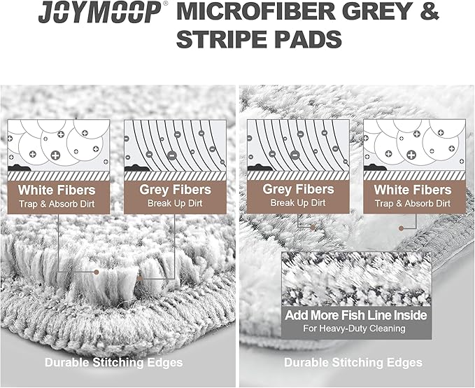 JOYMOOP Flat Mop Pads, Microfiber Mop Cleaning Pads, Washable Pads, Pads Replacement Flat Mop or Mop Bucket Set, Pack of 50 Refills 13inch - Grey and Stripe