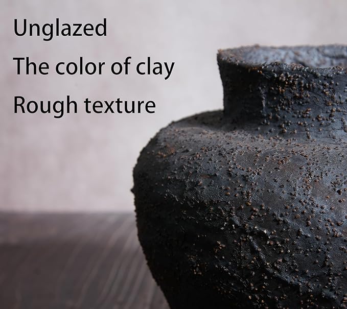 Rustic Pottery Ceramic Vase - Vintage Farmhouse Style Decor, White Grid Ceramic Vases for Home Decor, Modern Farmhouse Decor (black1)