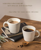 Stoneware Mug Set of 4-14oz Ceramic Coffee Mugs & Tea Cups with Handle - Perfect for Hot & Iced Drinks - Microwave & Dishwasher Safe - Rustic Minimalist Style - Oatmeal Cream - Ideal Gift