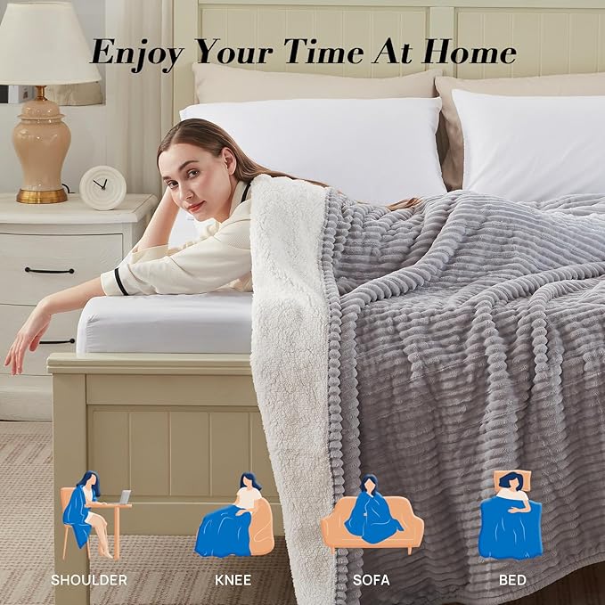 Westinghouse Full Size Heated Blanket, Soft Flannel to Sherpa Reversible, Electric Blanket Full with 10 Heating Settings & 1-12 Hours Auto Shut Off, Machine Washable, (72" x 84", Light Grey)