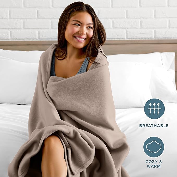 Bare Home Polar Fleece Blanket - Throw Blanket - Warm & Cozy - Premium Fleece - Blanket for Bed, Sofa, Camping, Travel and Cold Nights - Lightweight Blanket (Throw, Taupe)