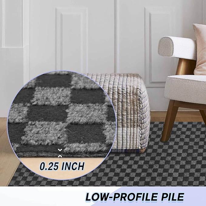 Custom Size Backed Non-Slip Area Rugs Runner, Easy Clean, Waterproof Runner Rugs for Hallway Entryway, Kitchen, Laundry, 4FT x 59FT, Gray Checkered
