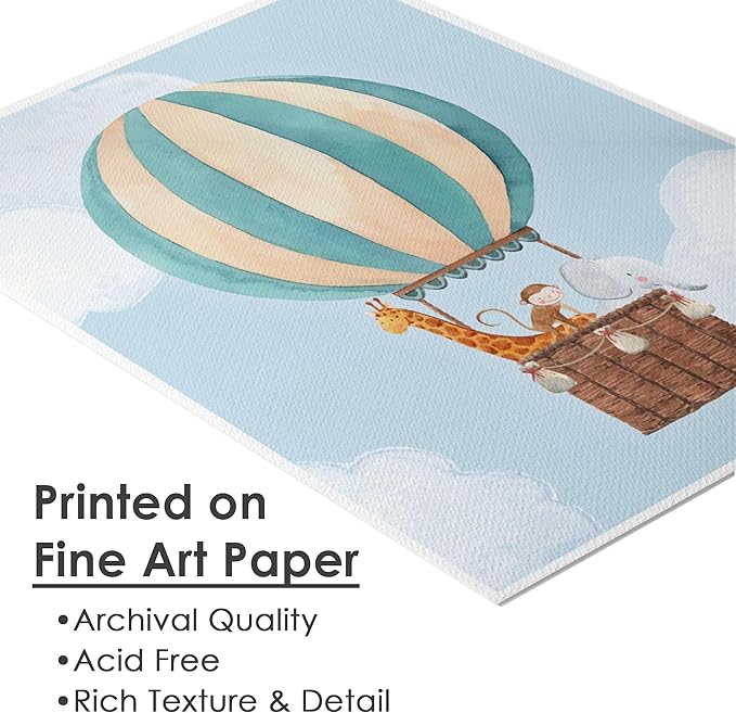 Hot Air Balloon Art Prints (Set of 3) - Unframed - 11x14 | Nursery Wall Decor | Elevate Your Nursery Decor with this Charming Wall Decor | Modern Wall Decor for Your Little One's Room