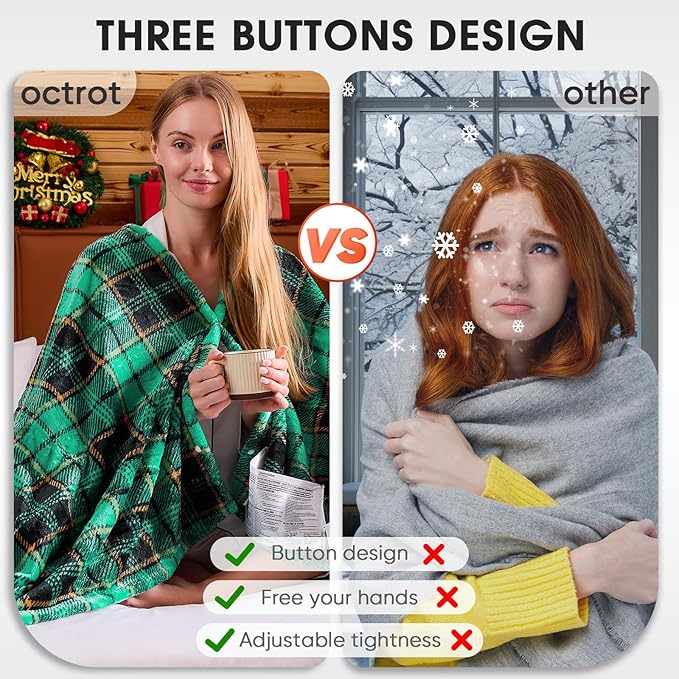 Green Heated Blanket Electric Throw 50X60, Heating Blanket for Couch, Plaid Sherpa Winter Blankets Warmer, 10 Levels & 8-Hour Auto Off, Fast Heated House Warming Gifts New Home Christmas Decor for Mom