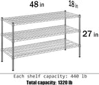 18" Deep x 48" Wide x 27" Height Wire Shelving Kit | 3-Tier | NSF Commercial Storage Rack Unit