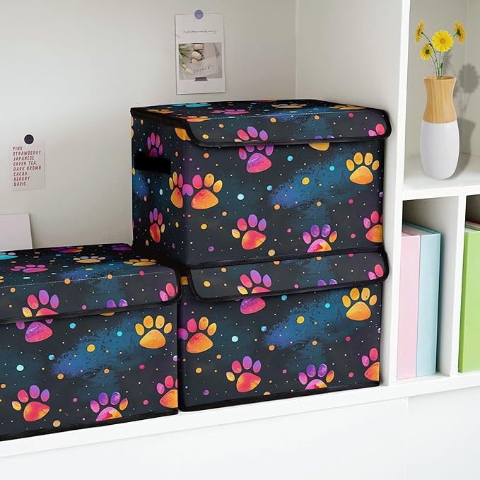 Stackable Clothes Storage Bins with Lids,Closet Organizers Fabric Printing Box for Home and Office,Blanket Clothes Organizers,Under Bed Storage Containers 3 Pack.