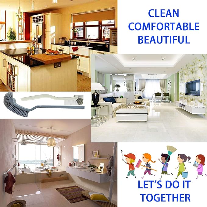 Bathroom Brushes Kitchen Cleaning Brush Set Toilet Bowl Brush Scrub Brush Home Cleaner Floor Stiff Bristles with Adhesive Hooks Plastic Handle Durable 13.5-Inch Deep Cleaning