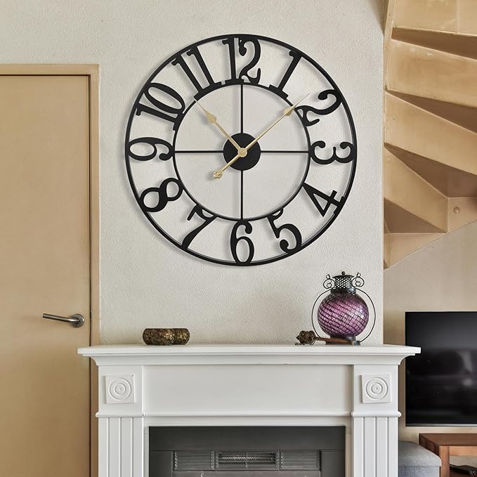 1st owned Wall Clock 32 Inch Round Large Indoor Wall Clocks Battery Operated Silent Non Ticking, Farmhouse Vintage Decorative Analog Metal Clock for Living Room, Kitchen, Bedroom Decor