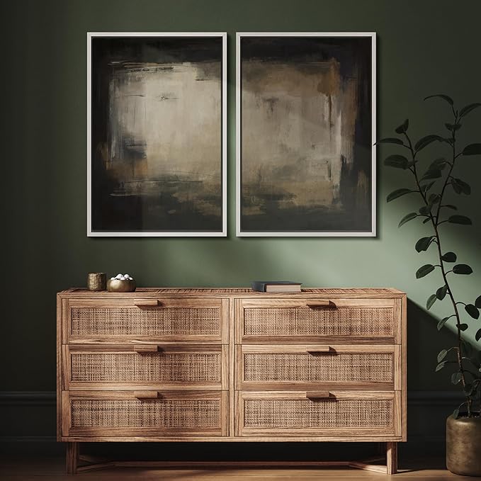 SIGNFORD Framed Canvas Print Wall Art Set Neutral Black and Brown Contemporary Minimalist Illustration Modern Art Decorative for Living Room, Bedroom, Office - 16"x24"x2 White