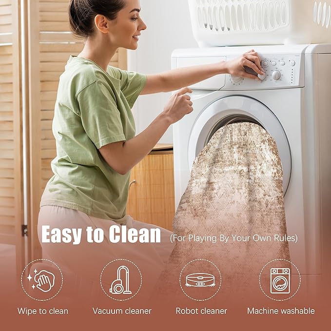 2'6'' x 8' Washable Area Rug - Low Pile Soft Vintage Indoor Rug for Living, Dining or Bedroom - Lightweight Carpet with Non-Slip Backing - Foldable for Easy Placement, Brown