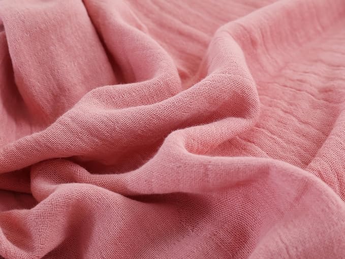 100% Cotton Muslin Throw Blanket for Bed, Couch, Small, Decorative, Soft, Pre-Washed, Breathable and Lightweight Gauze Blanket with Tassels, Suitable for All Seasons, Pink, 50"x60"