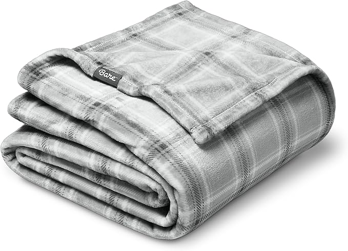 Bare Home Textured Fleece Blanket - Throw/Travel - Ultra-Soft Lightweight for Bed, Sofa, and Couch - Luxury Microplush - Cozy Warm Blanket (Throw/Travel, Tartan Plaid)
