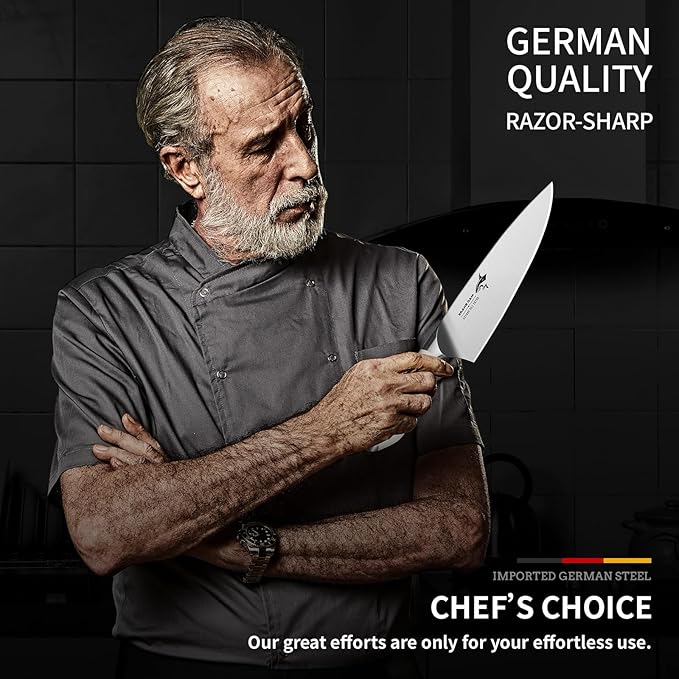 MAD SHARK Chef Knife 8 inch Kitchen Knife High Carbon Stainless Steel Sharp Chef's Knives with Ergonomic Handle, Cooking Knife with Gift Box, Birthday Gifts for Mom/Dad(White)