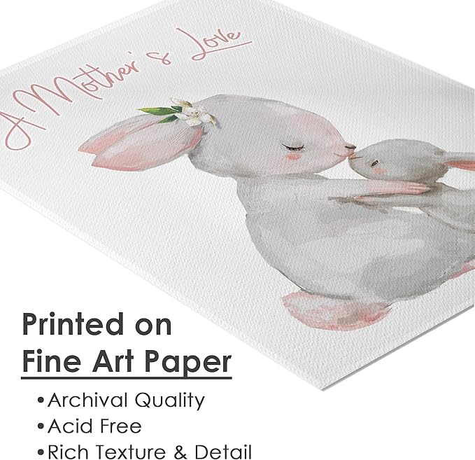 Mother and Child Bunny Wall Art Print - Unframed - 11x14 | Nursery Decor | Bedroom Decor | Room Decor Aesthetic | Bedroom Wall decor