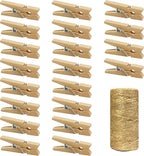 Mini Wooden Clothespins With Jute Twine, 250pcs, 1 Inch Photo Paper Peg Pin Craft Clips With 66ft Natural Twine for Scrapbooking, Arts & Crafts, Hanging Photos (Natural Color)