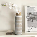 Rustic Ceramic Vase for Living Room Bedroom 11.02'' Farmhouse White Flower Vases for Bouquet Fake Plant Home Decor Office Table Shelf Fireplace Centerpieces Retro Vintage Classic Modern