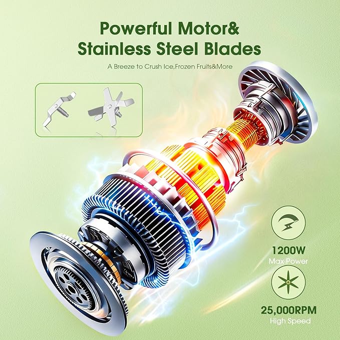 Smoothie Blender Maker 25000RPM Personal Blender for Shakes and Smoothies with 37oz 32oz 23oz Portable Cups Countertop blenders for kitchen, Frozen Drinks, Milkshake, Juice, Ice Crushing, Nuts