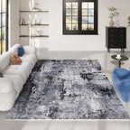 Rugcomf 4x6 Rug Washable Boho Soft Area Rug Abstract Pattern Non-Slip Faux Wool Vintage Rug for Living Room, Bedroom Rug, Farmhouse, Dining Room, Kids Playroom, Grey and Black