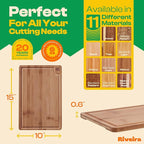 Riveira Brown Bamboo Wood Cutting Board – Gourmet Bamboo Grandeur: 15 x 10 Wooden Cutting Board – Wooden Cutting Boards For Kitchen Decorative – Innovative Juice Grooves Wooden Chopping Board