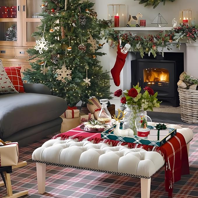 MAONAME Christmas Decorative Tray, Plastic Green Serving Tray with Handles, Modern Rectangular Christmas Trays, Coffee Table Trays for Living Room, Home Decor, 15.7" x 11.8" x 1.6"