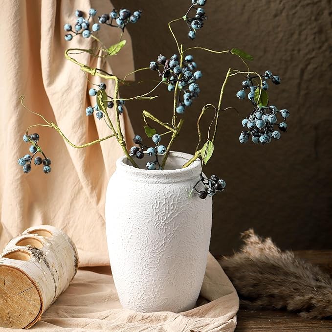 Ceramic Farmhouse Flower Vase, 8.2 Inch Terracotta Rustic Vase, Decorative Pottery Flower Vases for Living Room, Entryway, Table, Shelf Decor