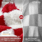 Snuggle Sac Faux Fur Checkered Blanket Twin Size with Soft Knitted Microfiber Fabric,Cozy Soft Warm Blanket for Sofa Bedroom Living Room, Red Checker,60x80 inches