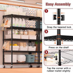 PrimeZone 5 Tier Wire Shelving Rack Storage Shelves with Wheels,Adjustable Rolling Heavy Duty Metal Shelving Unit,Utility Shelf for Kitchen Garage Closet Pantry Laundry 36" W x 14" D x 74" H