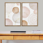 SIGNFORD Framed Wall Art Print Set Pastel Pink Gray Watercolor Circles Abstract Shapes Illustrations Modern Minimalist Relax/Calm Multicolor for Living Room, Bedroom, Office - 16"x24"x2 Natural