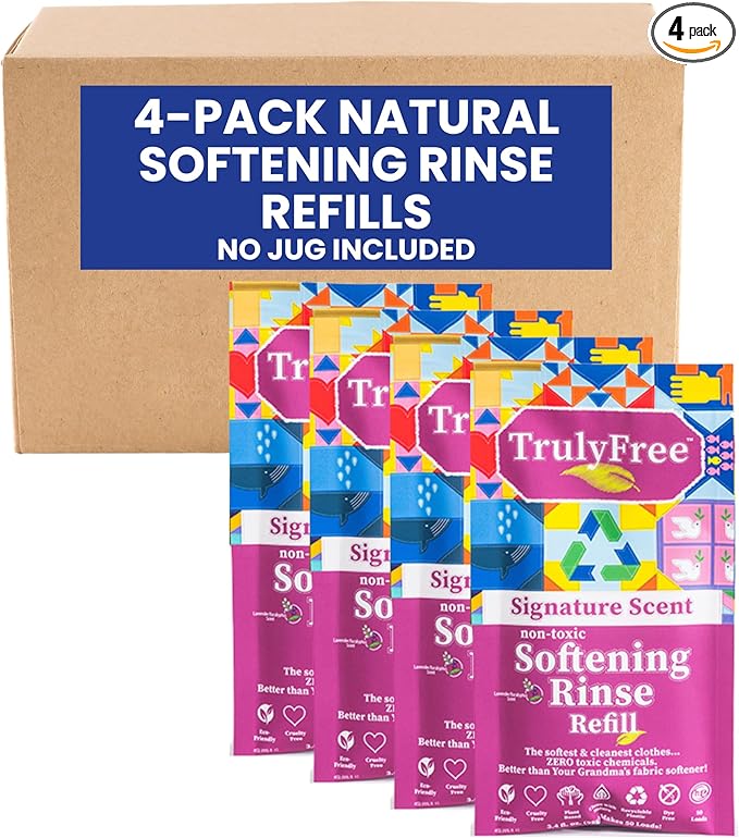 Fabric Softening Conditioner for Clothes| Safe for Babies & Kids with Sensitive Skin | Plant-Based | Includes 4 Refills| Signature Scent Rinse(200 Loads)