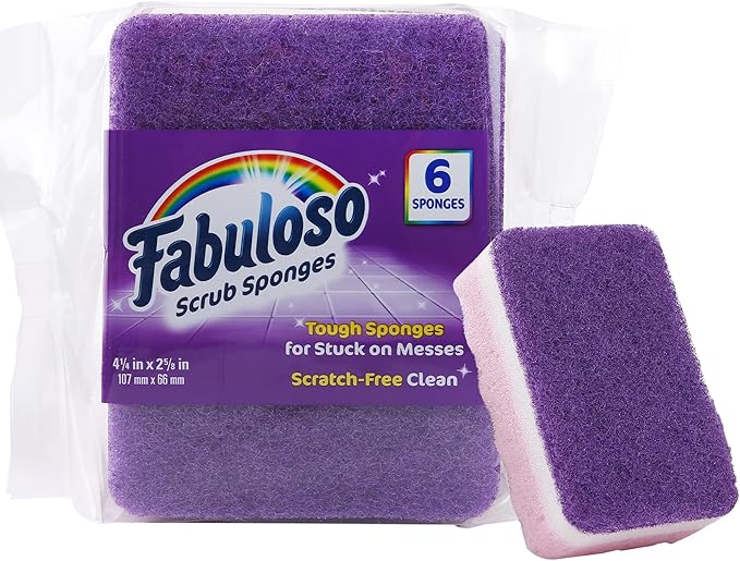 Fabuloso Sponges, Purple - Scratch-Free Scrubber for Dishes and Surfaces - Dishwashing Sponge for Bold and Bright Cleaning Experience, 6 Count