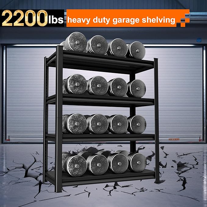 Heavy Duty Shelves, 4-Tier Metal Shelving Units, 48'W16'D63'H, 2200LBS Loads, Adjustable, Black