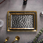 Stone Lain Florian Porcelain Large and Medium Rectangle Service Platters, Black with Gold Rim