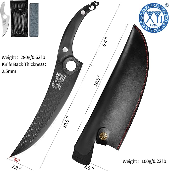 XYJ Authentic Since 1986, FULL TANG 10 Inch Boning Knife With Sheath, Stainless Steel Deboning Meat Cleaver for Meat Cutting, Vegetable Kitchen Knife for Outdoor Camping