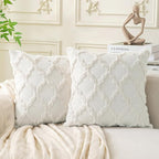 Set of 2 Soft Moroccan Throw Pillow Covers 18x18 Inch Plush Boho Decorative Pillow Cover Accent Cushion Case for Couch Sofa Bed, Cream White