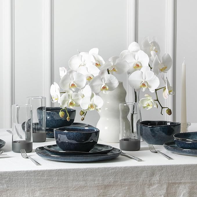 Stone Lain Mirella 16-Piece Dinnerware Set Stoneware, Borosilicate Glass, Blue