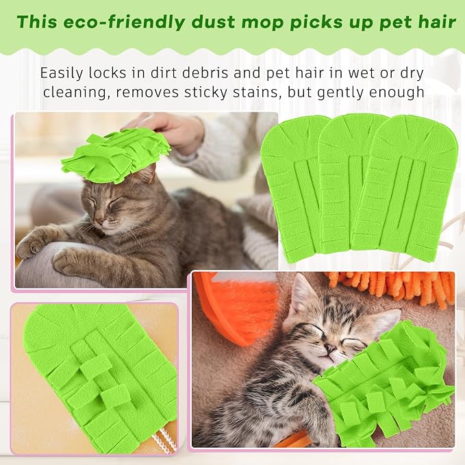 Zubebe 6 Pcs Duster Refill Reusable Fleece Duster Refills Feather Flat Dusters Multi Surface Washable Cleaning Pads Tools for Home, Blinds, Car, Pet, Furniture, Fans (Olive Green)