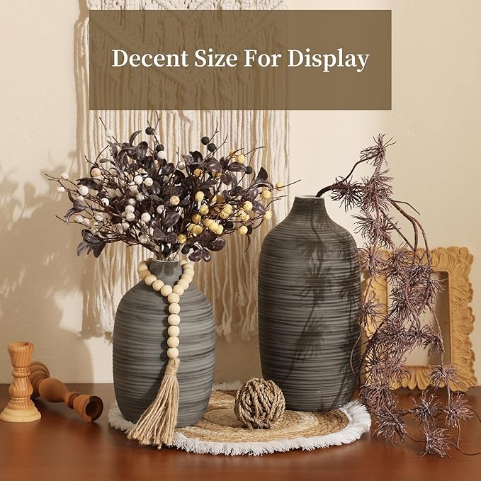 ALMA 9 in Contemporary Vessel for Room Decor Aesthetic|Decorative Black Gray Vase for Pampas Grass|Boho Vase for Coffee Table Centerpiece,Nightstand,Bookshelf,Minimalist Living Room,Bathroom Decor